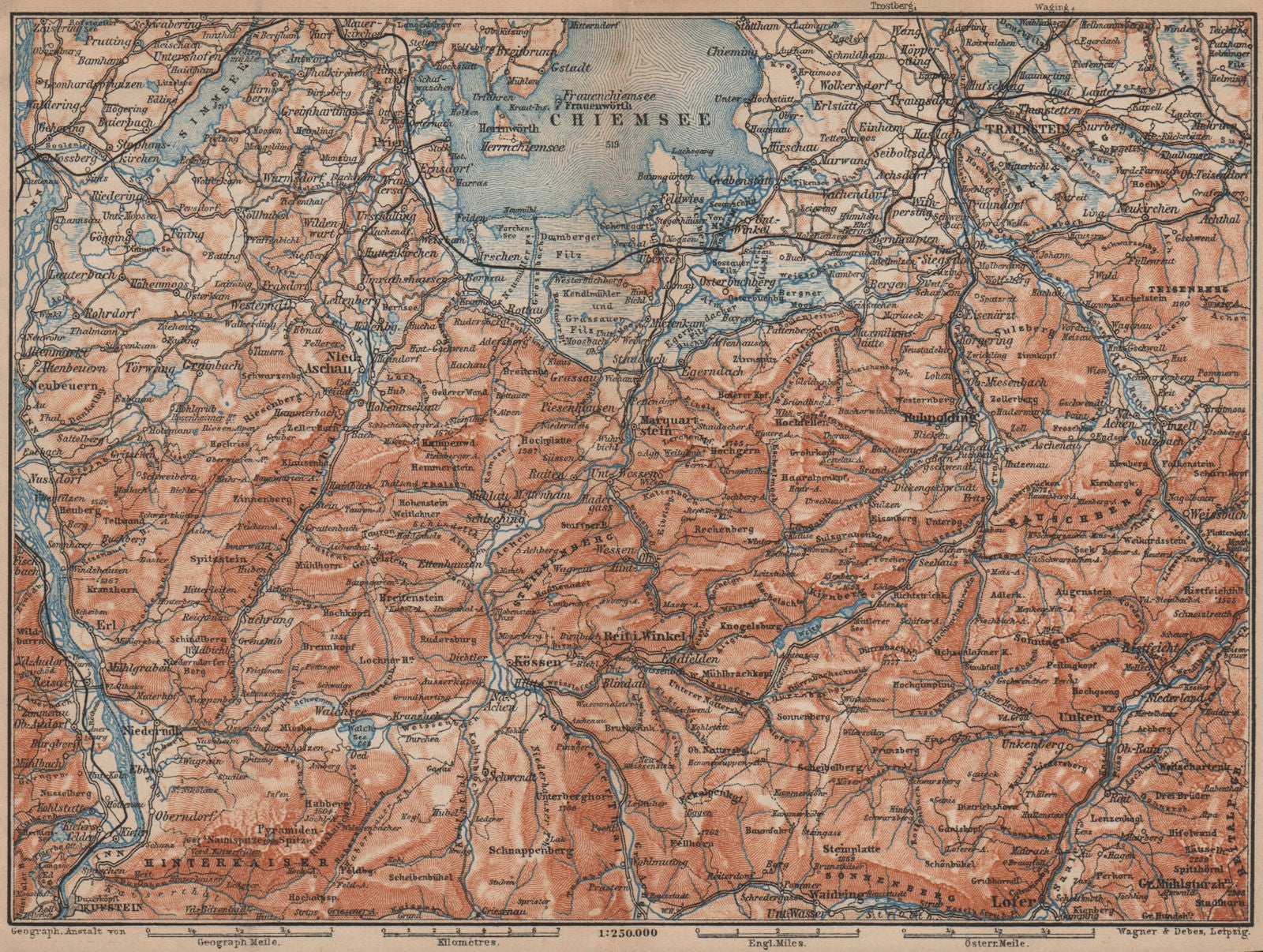 CHIEMSEE, CHIEMGAU & environs. Kufstein Traunstein Lofer Kössen karte 1907 map